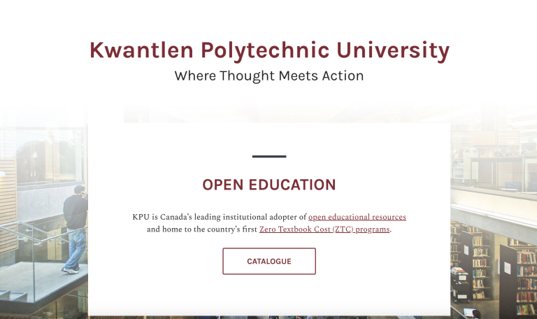 Kwantlen Polytechnic University Pressbooks homapge